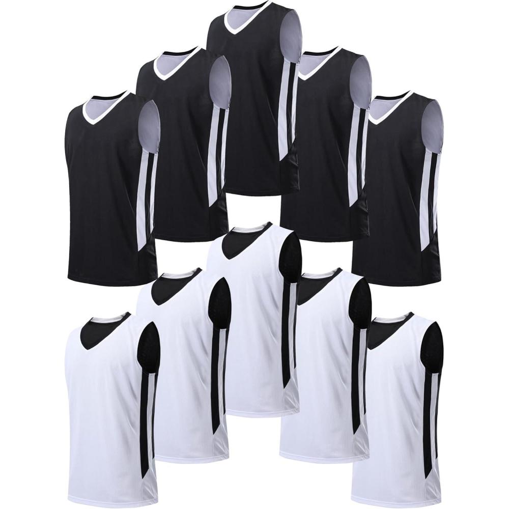 image10 Pack Youth Boys Reversible Mesh Performance Athletic Basketball Jerseys Blank Team Uniforms for Sports Scrimmage BulkBlack  White 10pack