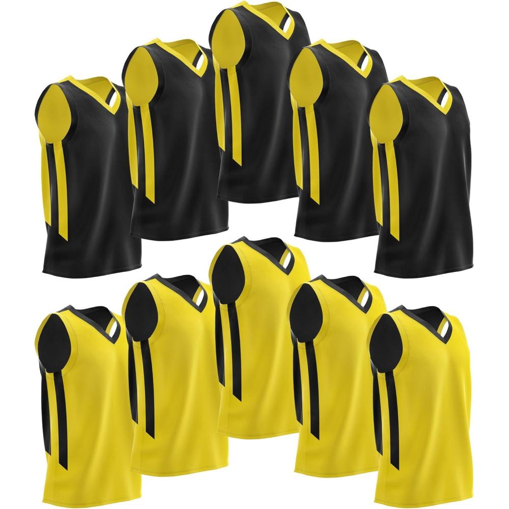 image10Pack Mens Reversible Custom Basketball Jerseys Plain Mesh Athletic Sleeveless Shirts Blank Team Uniforms SetBlackYellow
