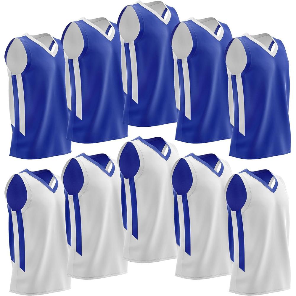 image10Pack Mens Reversible Custom Basketball Jerseys Plain Mesh Athletic Sleeveless Shirts Blank Team Uniforms SetBlueWhite