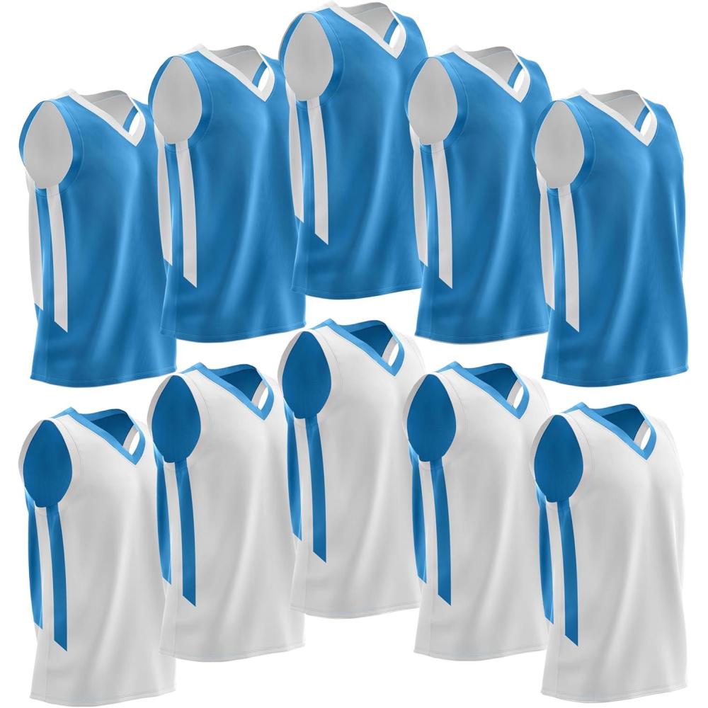 image10Pack Mens Reversible Custom Basketball Jerseys Plain Mesh Athletic Sleeveless Shirts Blank Team Uniforms SetCarolina BlueWhite