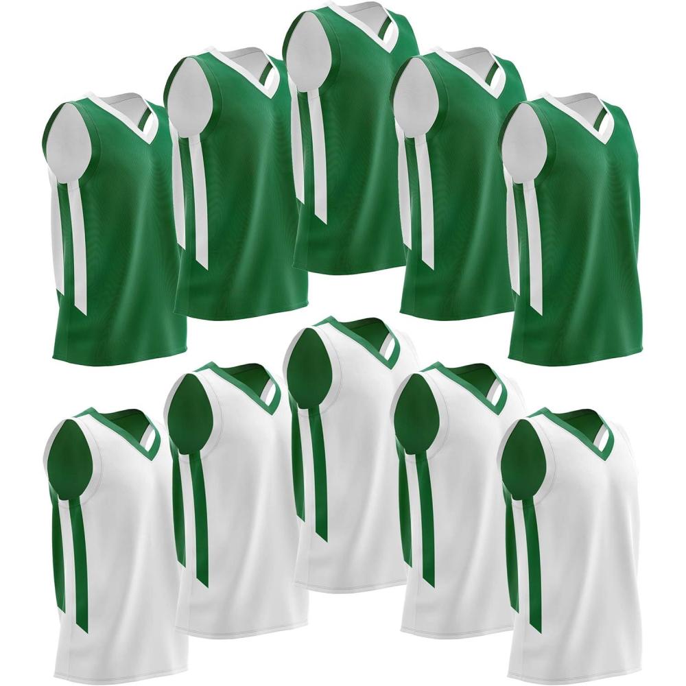 image10Pack Mens Reversible Custom Basketball Jerseys Plain Mesh Athletic Sleeveless Shirts Blank Team Uniforms SetGreenWhite