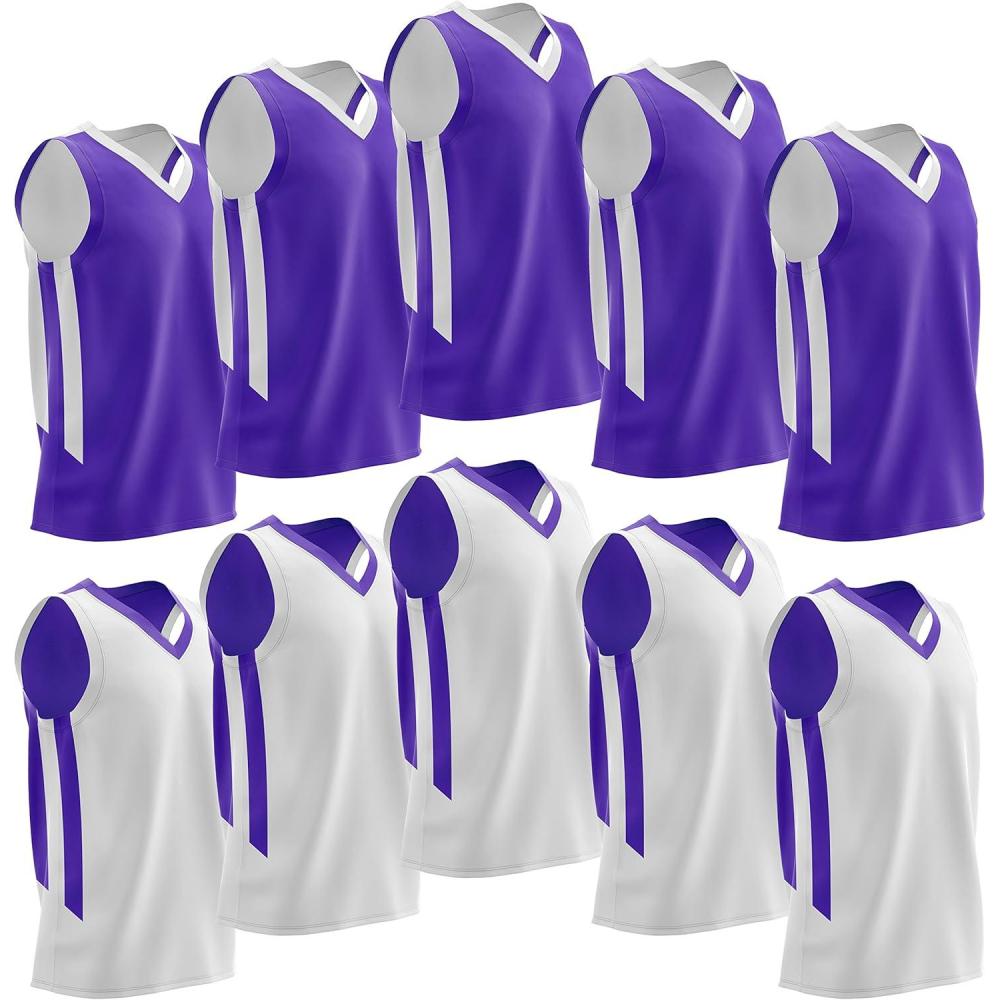 image10Pack Mens Reversible Custom Basketball Jerseys Plain Mesh Athletic Sleeveless Shirts Blank Team Uniforms SetPurpleWhite