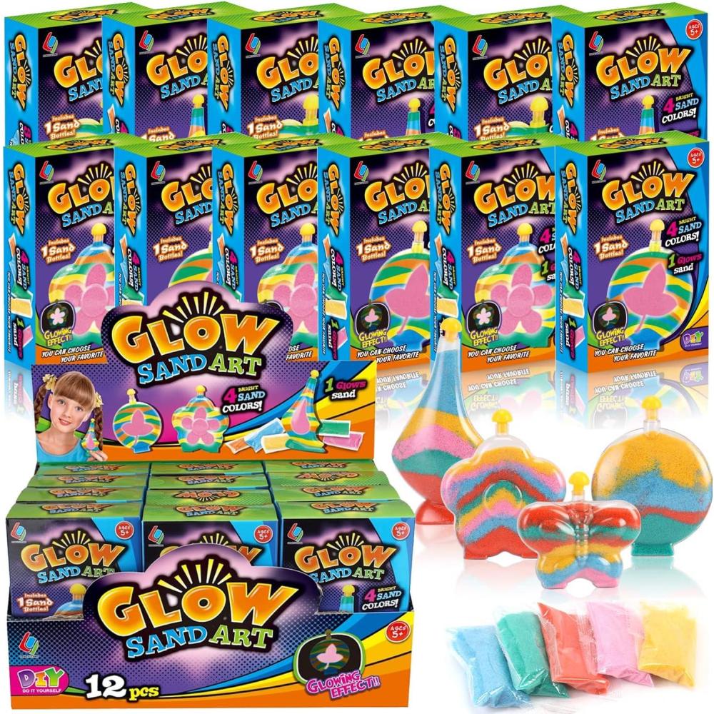 imageCreate Your Own Magic Sand Art Glitter Activity  Glow in the Dark Colored Custom Sand Kits for Kids  Includes 12 Bottles Funnels Sticks 60 Bags of Colorful Sand  DIY Arts and Crafts 24 Pack12 Pack