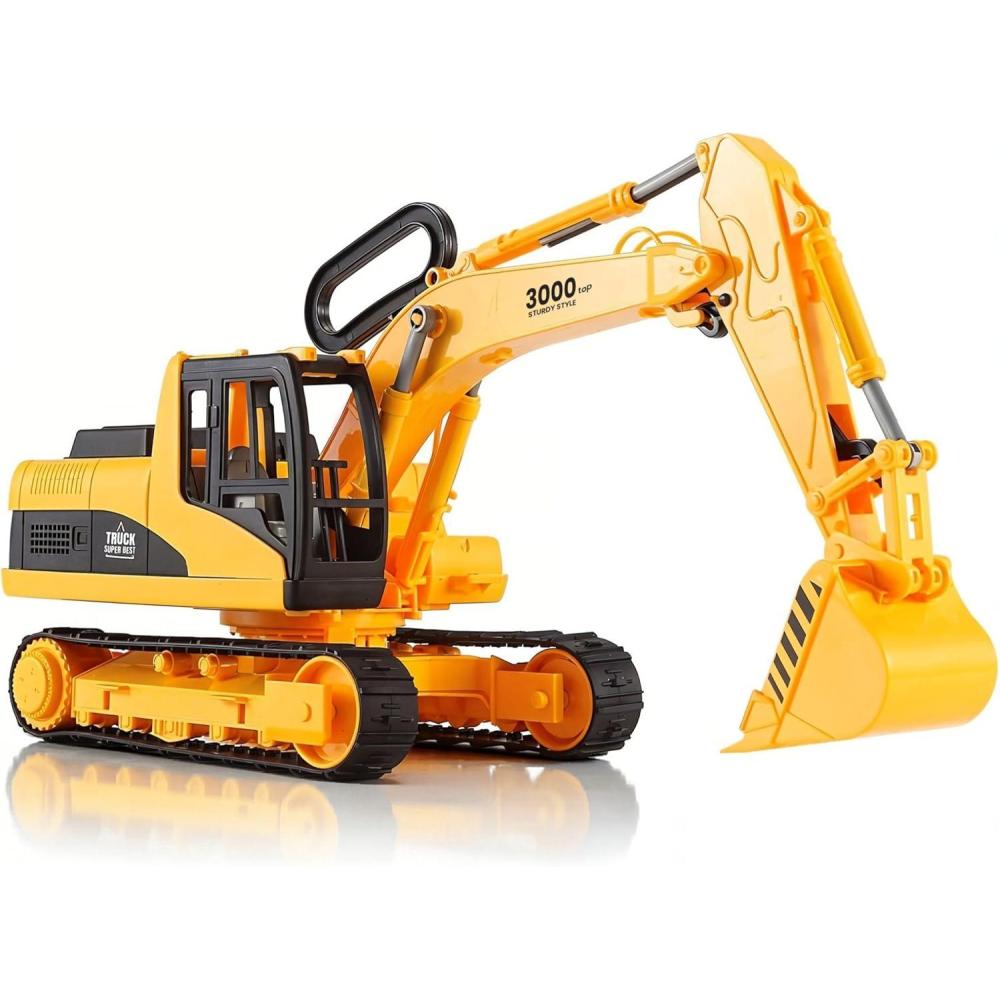imageLiberty Imports 15quot Oversized Construction Truck Toys for Kids  122 Scale Friction Powered Vehicles with Realistic Moving Parts Cement MixerExcavator