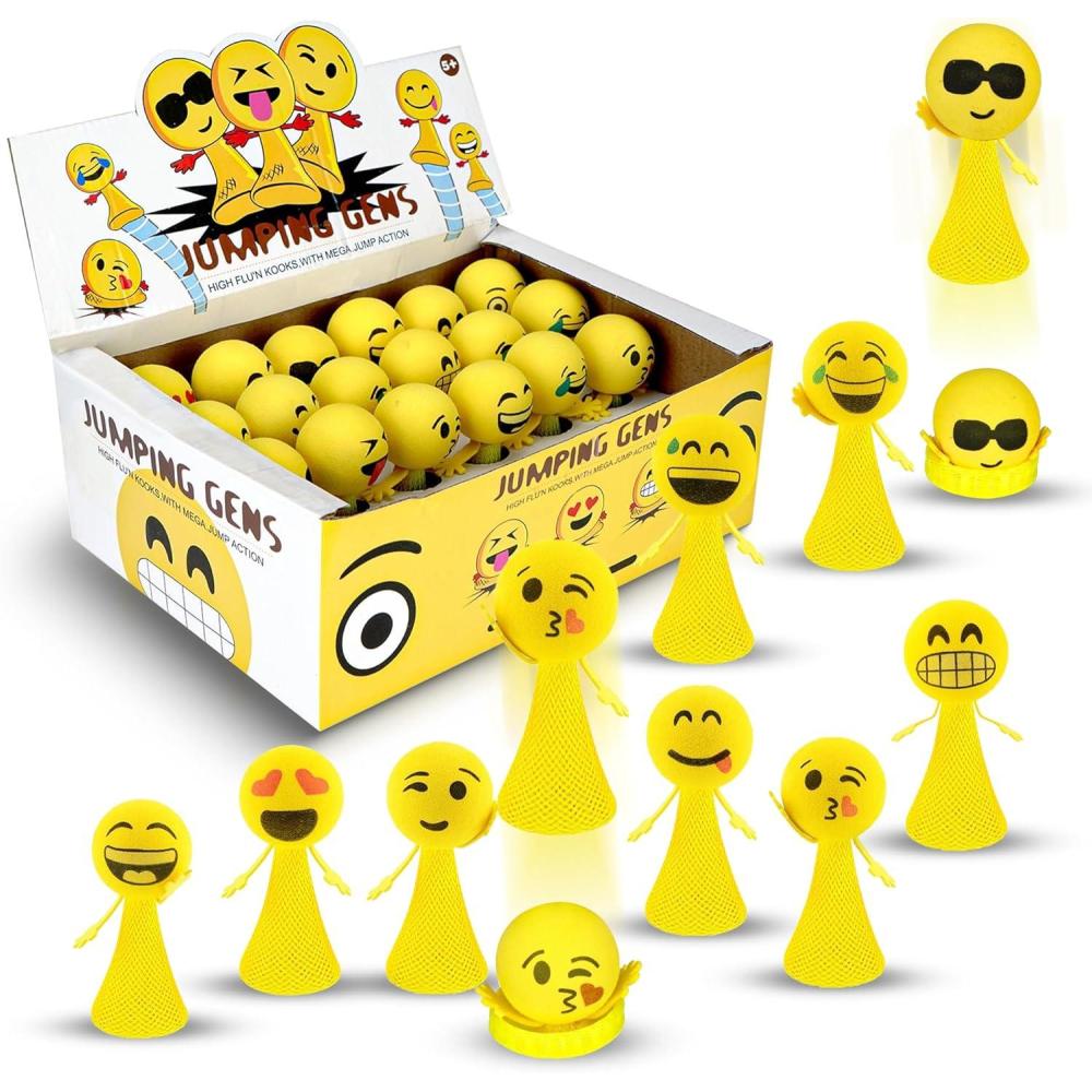 imageLiberty Imports 24 PCS Jumping Emoticon Popper Spring Launchers LED Light Up Toy Bouncy Party Favors Supplies and Goodie Bag Fillers for Kids Toddlers Classic EditionClassic Edition