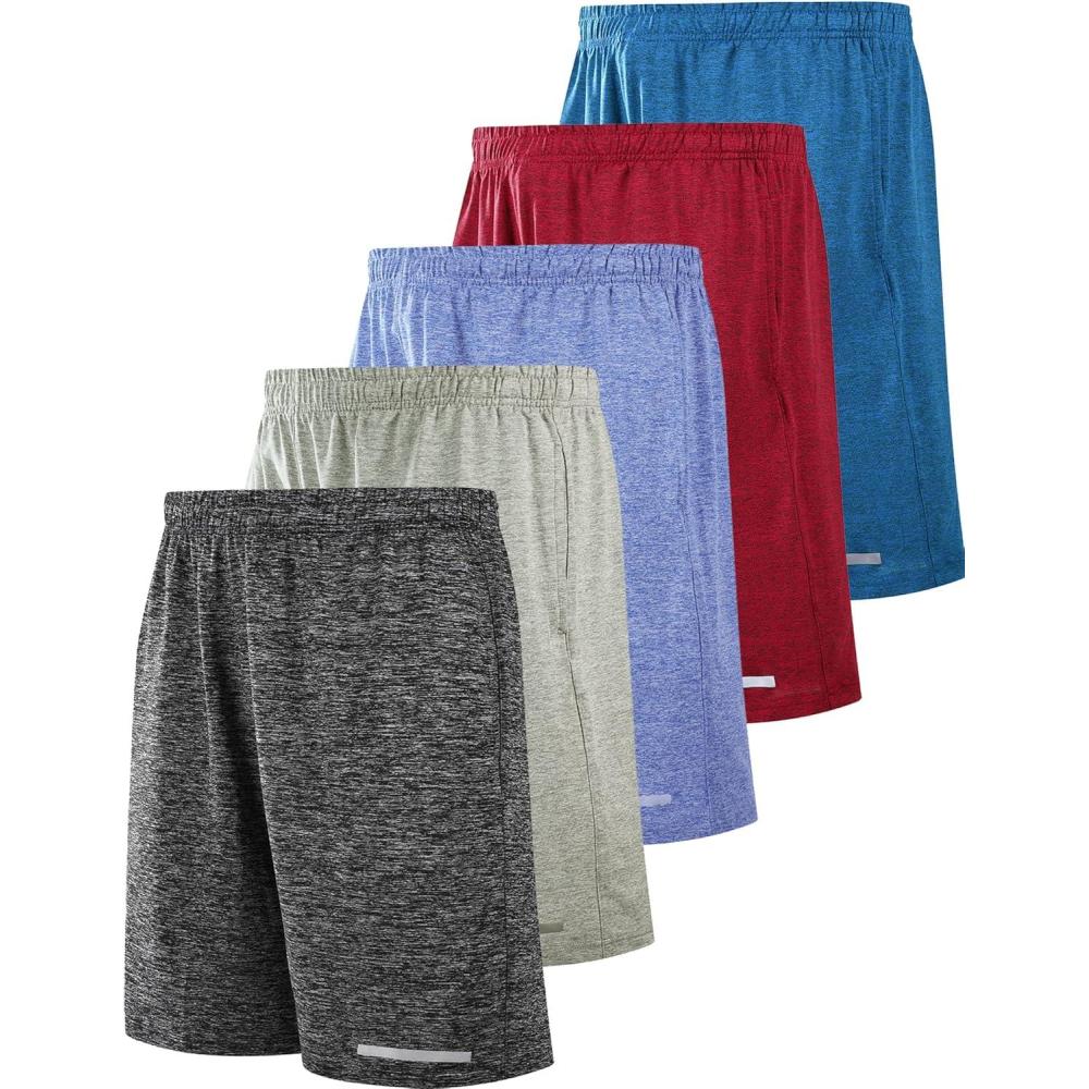 imageLiberty Imports 5 Pack Mens Quick Dry Athletic Basketball Shorts 9quot Inseam with Pockets Activewear for Workout Gym RunningHeather CharcoalLight GrayRedBlues