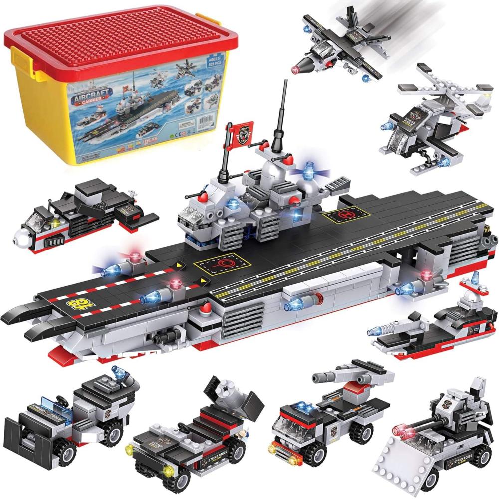imageLiberty Imports 825pc Military Aircraft Carrier Fleet Construction Bricks Toy  8in1 Naval Battleship Models with Navy Vehicles Jets ampamp More  Compatible with Major Brands  Storage Case IncludedAircraft Carrier