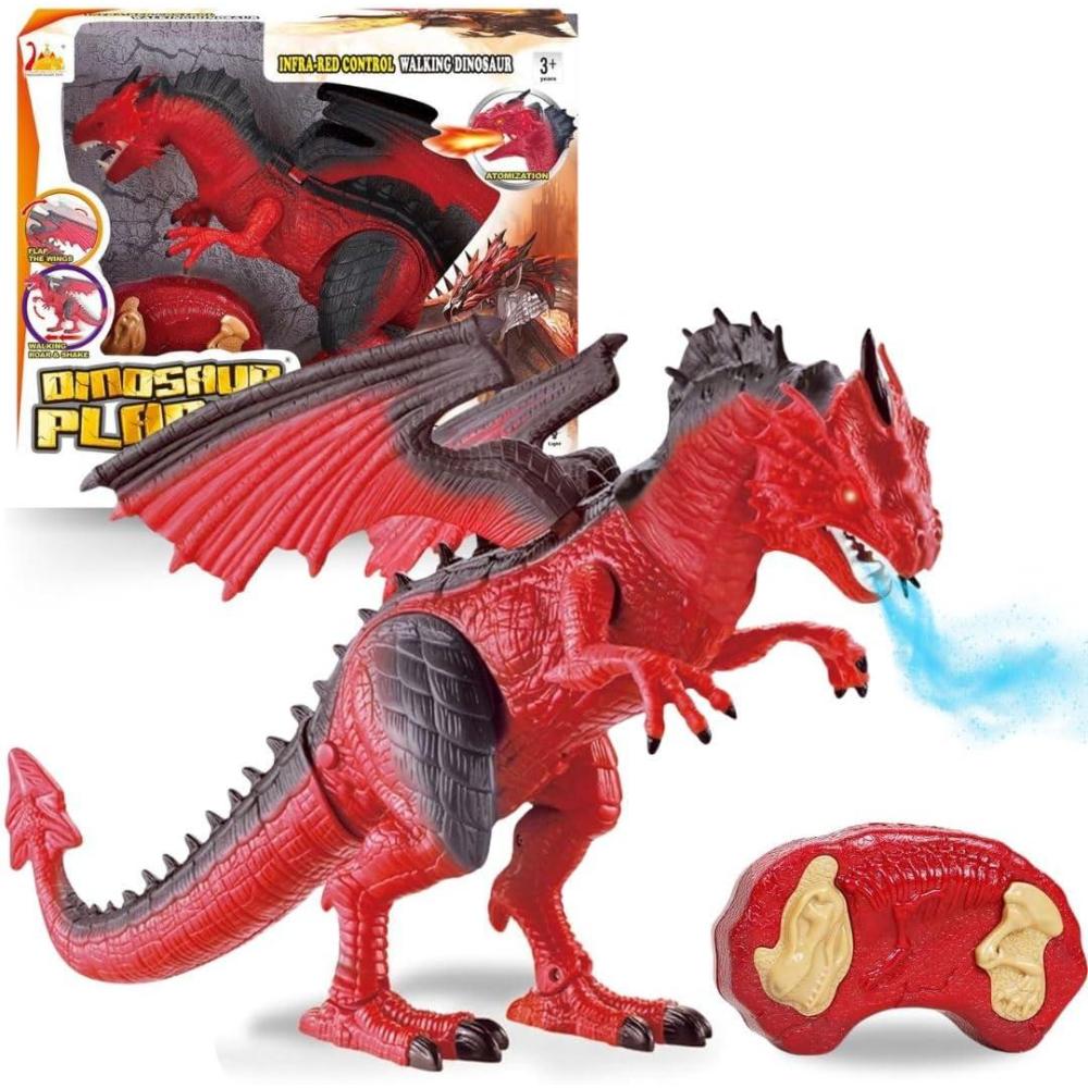 imageLiberty Imports Remote Control Dinosaur Toys for Kids RC Velociraptor Robot Toys 24Ghz Walking Large Electronic Pet Robo Dino with Lights and Roaring Sound for Boys GirlsFire Dragon w Smoke