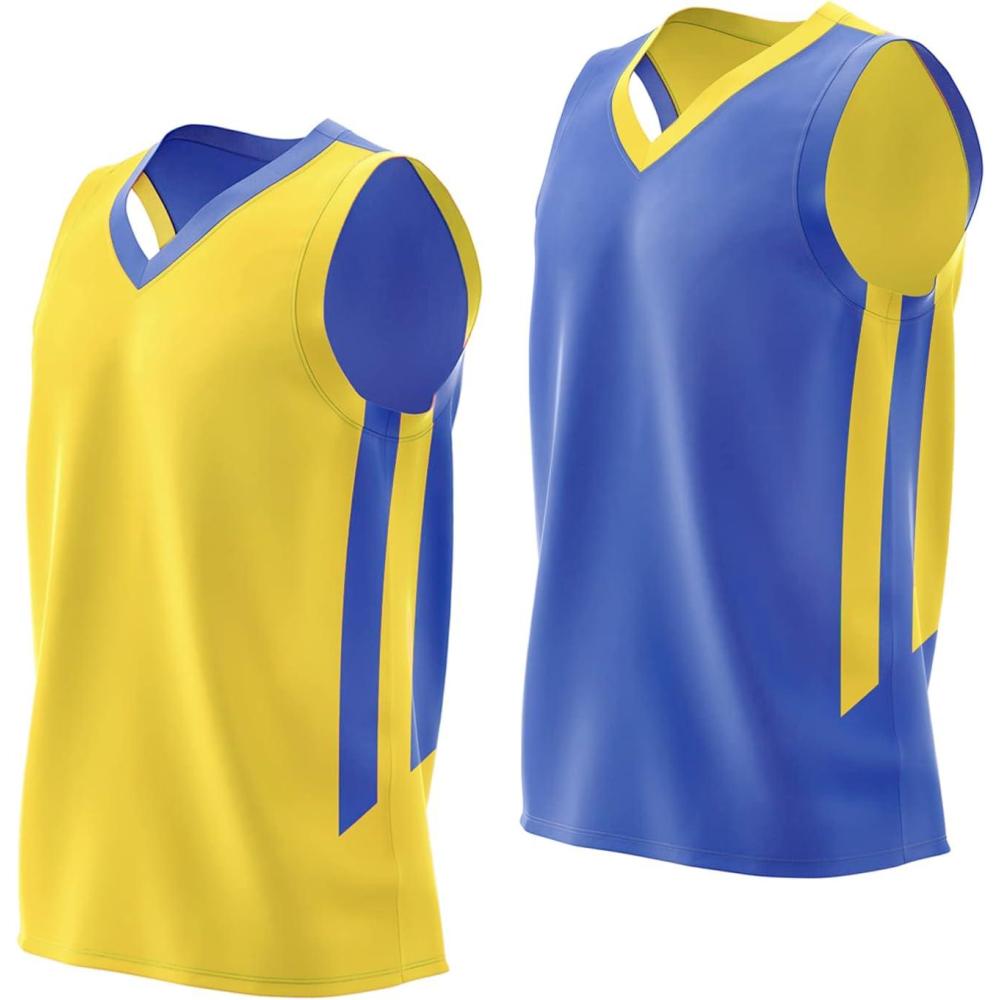 imageLiberty Imports Reversible Mens Mesh Athletic Basketball Jersey Single for Team ScrimmageBlueYellow