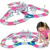 image168 PCS Pink Magic Bendable Race Track Toy Snap Together Create a Road Flexible Track Car Set for Toddlers Kids Boys and Girls