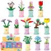 imageLiberty Imports 12 Pack Mini Flower Botanical Building Block Collection Creative Flower Plant Toy Set for Kids Home or Office Colorful Decorations