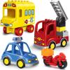 imageLiberty Imports 4Pack City Vehicles Transportation Set Big Building Blocks Compatible with Major Brands  Includes Police Car Fire Truck School Bus Motorcycle Toys for Kids Toddlers
