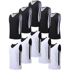 10 Pack Youth Boys Reversible Mesh Performance Athletic Basketball Jerseys Blank Team Uniforms for Sports Scrimmage Bulk(Black / White (10-pack))