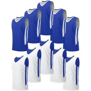 10 Pack Youth Boys Reversible Mesh Performance Athletic Basketball Jerseys Blank Team Uniforms for Sports Scrimmage Bulk(Blue / White (10-pack))