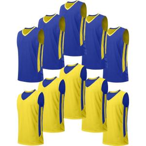10 Pack Youth Boys Reversible Mesh Performance Athletic Basketball Jerseys Blank Team Uniforms for Sports Scrimmage Bulk(Blue/Yellow (10-pack))