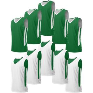 10 Pack Youth Boys Reversible Mesh Performance Athletic Basketball Jerseys Blank Team Uniforms for Sports Scrimmage Bulk(Green/White (10-pack))