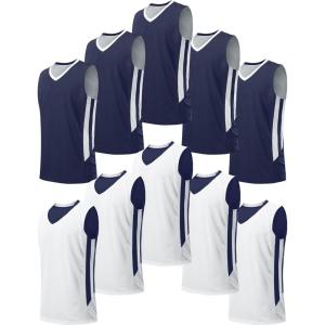 10 Pack Youth Boys Reversible Mesh Performance Athletic Basketball Jerseys Blank Team Uniforms for Sports Scrimmage Bulk(Navy/White (10-pack))
