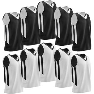 10-Pack Men’s Reversible Custom Basketball Jerseys, Plain Mesh Athletic Sleeveless Shirts Blank Team Uniforms Set(Black/White)