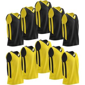 10-Pack Men’s Reversible Custom Basketball Jerseys, Plain Mesh Athletic Sleeveless Shirts Blank Team Uniforms Set(Black/Yellow)
