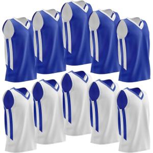 10-Pack Men’s Reversible Custom Basketball Jerseys, Plain Mesh Athletic Sleeveless Shirts Blank Team Uniforms Set(Blue/White)