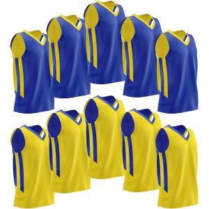 10-Pack Men’s Reversible Custom Basketball Jerseys, Plain Mesh Athletic Sleeveless Shirts Blank Team Uniforms Set(Blue/Yellow)