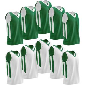 10-Pack Men’s Reversible Custom Basketball Jerseys, Plain Mesh Athletic Sleeveless Shirts Blank Team Uniforms Set(Green/White)
