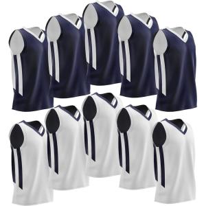 10-Pack Men’s Reversible Custom Basketball Jerseys, Plain Mesh Athletic Sleeveless Shirts Blank Team Uniforms Set(Navy/White)