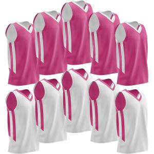10-Pack Men’s Reversible Custom Basketball Jerseys, Plain Mesh Athletic Sleeveless Shirts Blank Team Uniforms Set(Pink/White)