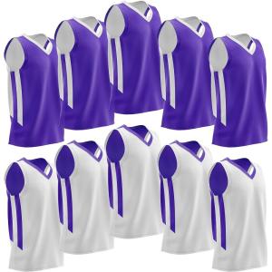 10-Pack Men’s Reversible Custom Basketball Jerseys, Plain Mesh Athletic Sleeveless Shirts Blank Team Uniforms Set(Purple/White)