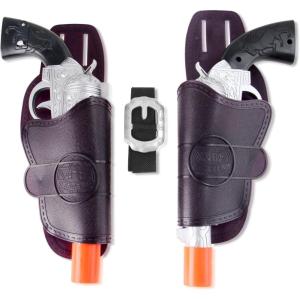 2 Pack: Kids Western Dual Cowboy Pistols, Belt and Holster Set – Battery Operated 11″ Wild West Outlaw Toy Guns with Realistic Sounds for Role Play, Cosplay, Costume Accessories, Stage Props