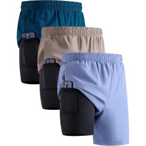3 Pack: Men’s 7″ Running Shorts with Compression Liner Pockets, Athletic 2 in 1 Shorts for Workout Gym Quick Dry(Set 3)