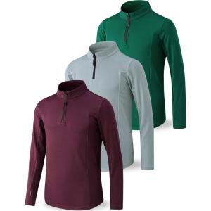3 Pack Youth Boys Slim Fit Athletic Quarter Zip Pullover Shirts, Lightweight Long Sleeve Jackets Performance Tops(Teal/Maroon/Light Gray)