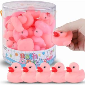 36 Pieces Classic Rubber Duck Bath Toys – No Holes BPA Free Floating Duckies for Boys Baby Shower, Party Favors, Kids Gifts (Pink)(Pink)