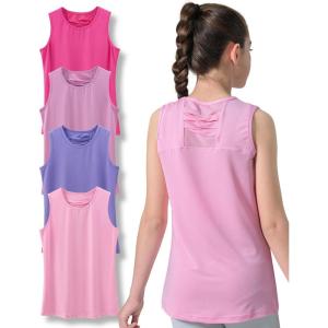 4 Pack Youth Girls Athletic Tank Tops Dry Fit Active Performance Tech Sleeveless Shirts(Violet/Pink/Orchid/Fuchsia)