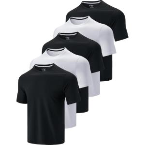 5 Pack Men’s Active Quick Dry Crew Neck T Shirts | Athletic Running Gym Workout Short Sleeve Tee Tops Bulk(Black/White)