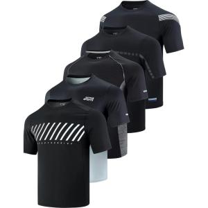 5 Pack Men’s Active Quick Dry Crew Neck T Shirts | Athletic Running Gym Workout Short Sleeve Tee Tops Bulk(Blacks)