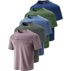 5 Pack Men’s Active Quick Dry Crew Neck T Shirts | Athletic Running Gym Workout Short Sleeve Tee Tops Bulk(Dusty Blue/Misty Purple/Army Green/Navy/Charocal)