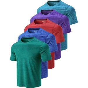 5 Pack Men’s Active Quick Dry Crew Neck T Shirts | Athletic Running Gym Workout Short Sleeve Tee Tops Bulk(Green/Red/Purple/Teal/Sapphire Blue)