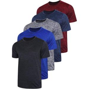 5 Pack Men’s Active Quick Dry Crew Neck T Shirts | Athletic Running Gym Workout Short Sleeve Tee Tops Bulk(Heather Black/Blue/Gray/Navy/Maroon)