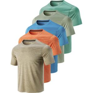 5 Pack Men’s Active Quick Dry Crew Neck T Shirts | Athletic Running Gym Workout Short Sleeve Tee Tops Bulk(Khaki/Sage/Orange/Heritage Blue/Mineral Blue)