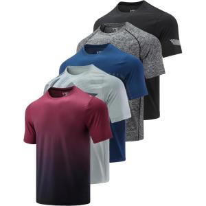 5 Pack Men’s Active Quick Dry Crew Neck T Shirts | Athletic Running Gym Workout Short Sleeve Tee Tops Bulk(Light Gray/Gradient Red/Blue/Charcoal/Black)