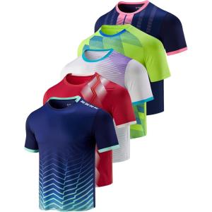 5 Pack Men’s Active Quick Dry Crew Neck T Shirts | Athletic Running Gym Workout Short Sleeve Tee Tops Bulk(Red/Lime/Navy/White/Navy Blue)