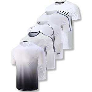 5 Pack Men’s Active Quick Dry Crew Neck T Shirts | Athletic Running Gym Workout Short Sleeve Tee Tops Bulk(White)