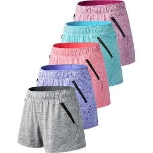 5 Pack: Womens Workout Gym Shorts Casual Lounge Set, Ladies Active Athletic Apparel with Zipper Pockets(Heather Gray/Cerise/Cherry/Glacier Blue/Sonar Blue)