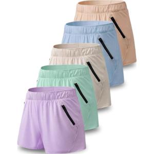 5 Pack: Womens Workout Gym Shorts Casual Lounge Set, Ladies Active Athletic Apparel with Zipper Pockets(Heather Peach/Micro Pink/Baby Blue/Dusty Aqua/Pink Fog)
