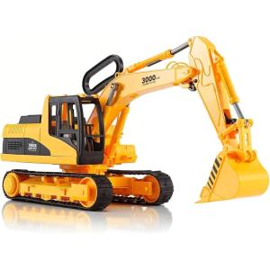 Liberty Imports 15″ Oversized Construction Truck Toys for Kids – 1:22 Scale Friction Powered Vehicles with Realistic Moving Parts (Cement Mixer)(Excavator)