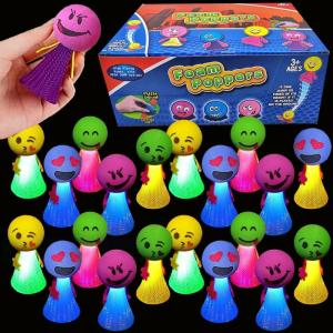 Liberty Imports 24 PCS Jumping Emoticon Popper Spring Launchers LED Light Up Toy Bouncy Party Favors Supplies and Goodie Bag Fillers for Kids, Toddlers (Classic Edition)(Light Up Edition)