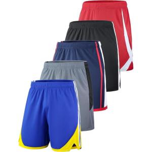 Liberty Imports 5 Pack Big Boys Youth Athletic Mesh Basketball Shorts with Pockets Quick Dry Activewear(Blue/Gray/Navy/Black/Red)