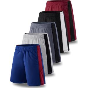 Liberty Imports 5 Pack Big Boys Youth Athletic Mesh Basketball Shorts with Pockets Quick Dry Activewear(Gray/Chacoal/Maroon/Black/Navy)