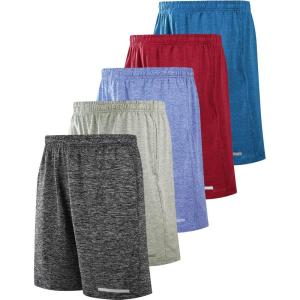 Liberty Imports 5 Pack Big Boys Youth Athletic Mesh Basketball Shorts with Pockets Quick Dry Activewear(Heather Charcoal/Light Gray/Red/Blues)